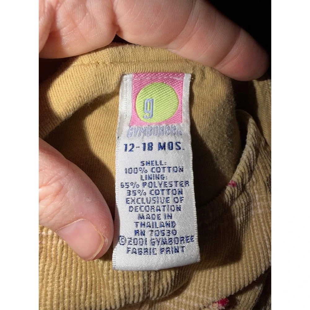 Vintage Gymboree 2001 Yellow Plaid Corduroy Floral Jumper Dress 12-18 Months AA2